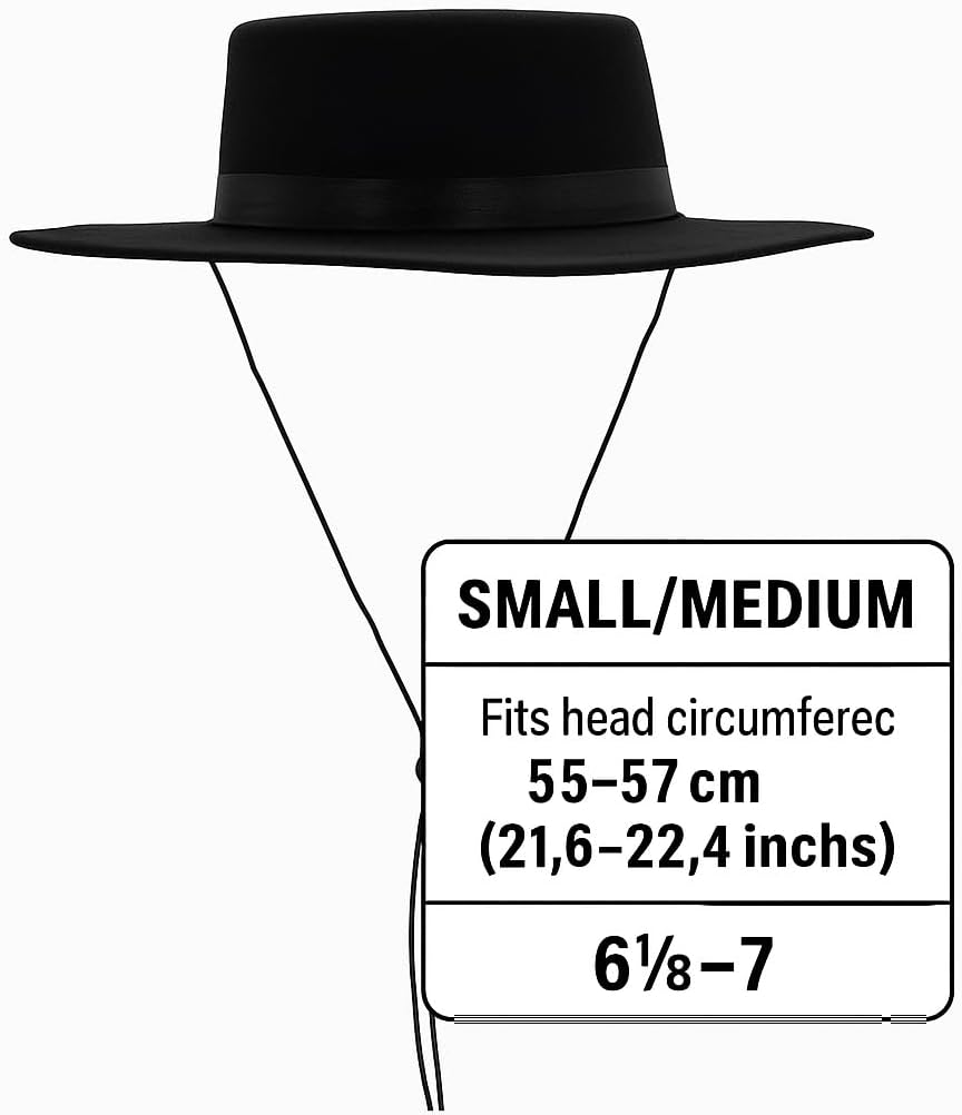 Nicky Bigs Novelties Morph Black Wide Brim Felt Flat Top Hats Padre Amish Cowboy Plague Matador Western Medieval Costume