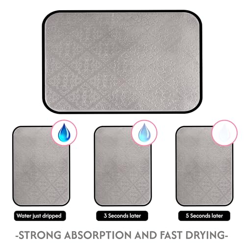 Image of Kuber Industries 50x70 Soft Microfiber Dish Drying Mat for Kitchen | Machine Washable & Quick Drying Water Absorbing Mat for Kitchen Dishes, Utensils & Crockery | Embossed Design - Grey