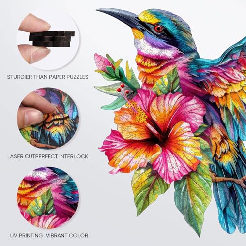 Jiroinlly Rompecabezas de Madera para Adultos 500 Piezas, Colibríes 17.3x16.6 pulgadas | Rompecabezas de Madera para Adultos, Mamá, Abuela, Certificado FSC, Piezas con Forma Única de Animal, Rompecabezas Colorido de Pájaros 17.3x16.6 pulgadas miniatura 4