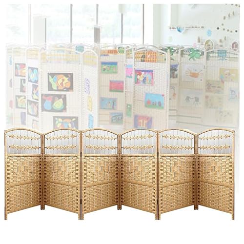 Cloison de séparation occultante rotin tissé pliable 4 à 6 panneaux marron clair