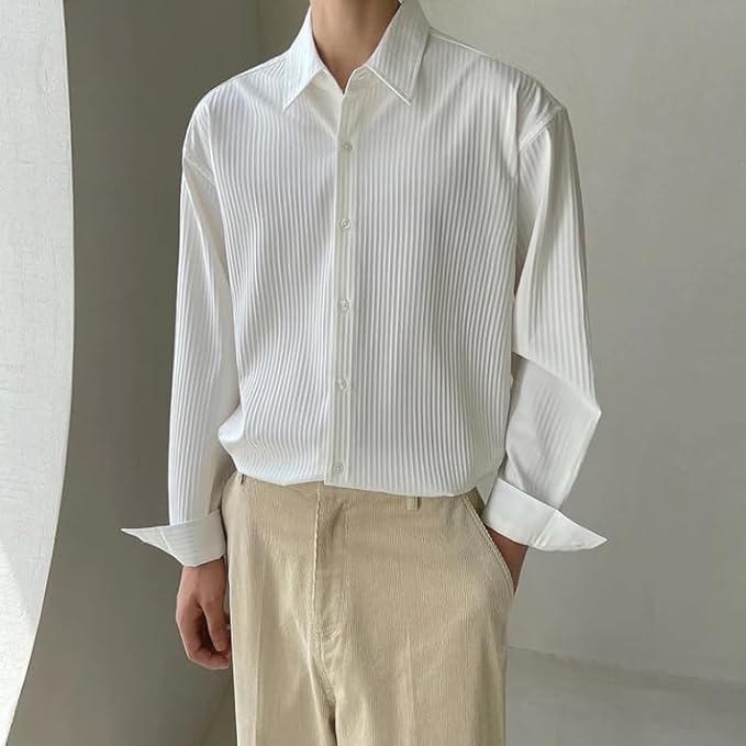 Image of GRECIILOOKS Men's Formal Button Down Shirt - Slim Fit Polycotton Shirt's for Men | Textured Full Sleeve| Business & Meeting Ready (Available in Plus Size)