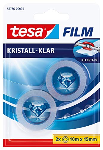 Preisvergleich Produktbild tesa tesafilm kristall-klar - Hochtransparentes, alterungsbeständiges Klebeband mit starker Haftung - 10 m x 15 mm - 2er Pack
