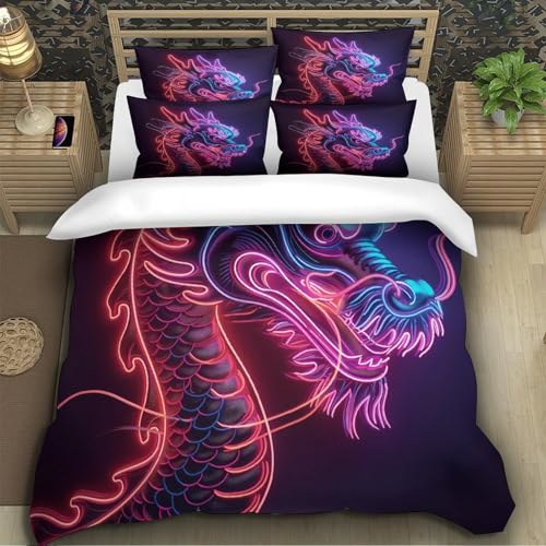Housse de couette dragon néon 140x200 lit simple ado 3D