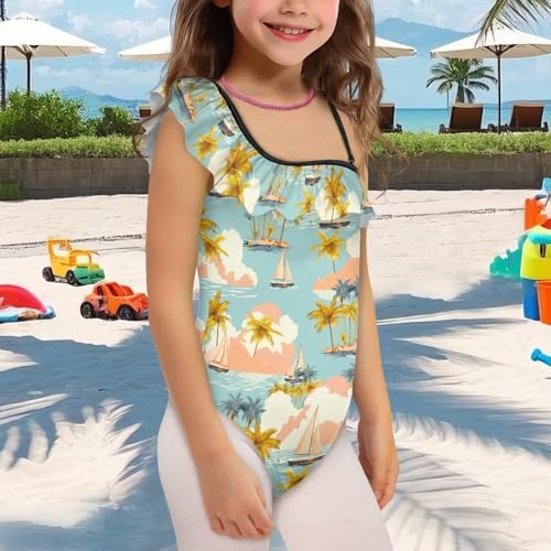 Image of Girls Swimsuit One Piece Ruffle Swimsuit Non-Slip Straps UPF 50+ for Girls Size 3-14 Years