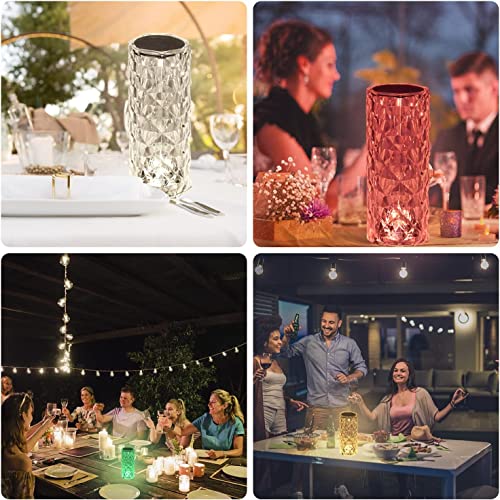 Image of Crystal Diamond Rose Table Lamp, LED Night Light with Touch and Remote Control, Bedside Lamps Nightstand Lamps, Dimmable, Romantic Lighting Decoration for Bedroom, Office, Dating