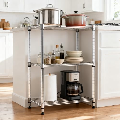Image of M MZG 450 lbs Wire Storage Shelving 3-Tier Utility Shelving Unit Steel Organizer Wire Rack for Home,Kitchen,Office,Chrome(11.8 inch D x 17.7 inch W x 26.4 inch H)