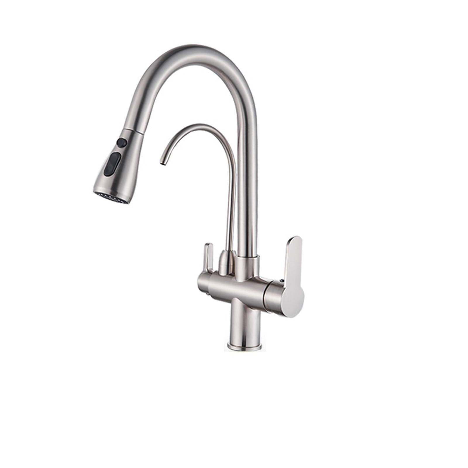 Purification Kitchen Sink Faucet Purified Water Hot and Cold Water Faucets Black Golden Deck Mounted Dual Handle Mixer Tap(Nickel A)