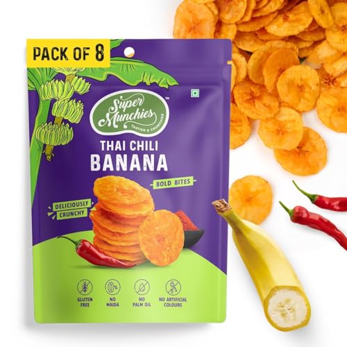 Image of Super Munchies Banana Chips Combo - Vegan, Gluten Free, No Added MSG, No Preservatives, Zero Trans Fat, No palm oil (Pack of 8)