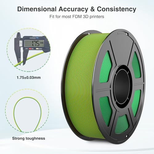 Image of Silk PLA 3D Printer Filament, Silk Dual Color Green Yellow PLA Filament 1.75+ /-0.03mm, Shiny Coextrusion PLA Filament, Color Change 3D Printing Filament 1KG /2.2lb