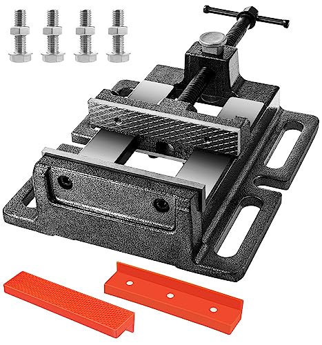 soundfuse 4 Inch Drill Press Vise, Quick Release Heavy Duty Metal Drill Press Vice Clamp, 4' Jaw Width, 4.3' Jaw Opening Vise with 2PCS Magnetic Vise Pads for Workbench Woodwork Milling Machine