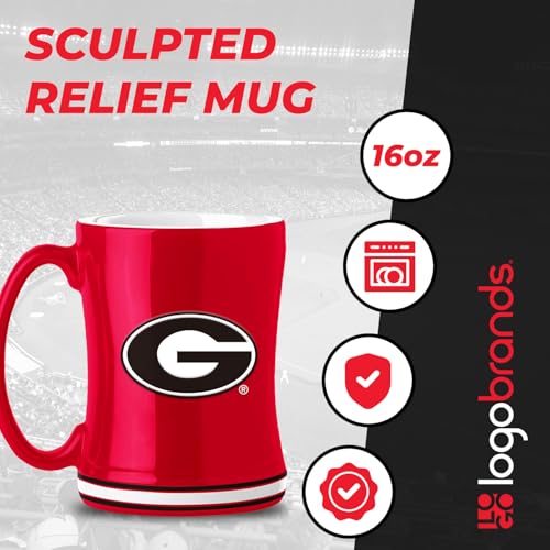 Image of Logo Brands NCAA Gerogia Bulldogs 14 oz Relief Coffee Mug - Officially Licensed Mug, Sculpted 3D Logo and Team Colors - Comfortable Handle and Glossy Finish for College Sports Fans