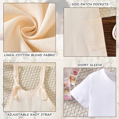 Image of HINTINA Toddler Girl Overall Shorts Set Adjustable Loose Jumpsuit Short Sleeve T-shirt Vacation Summer Outfits with Pockets