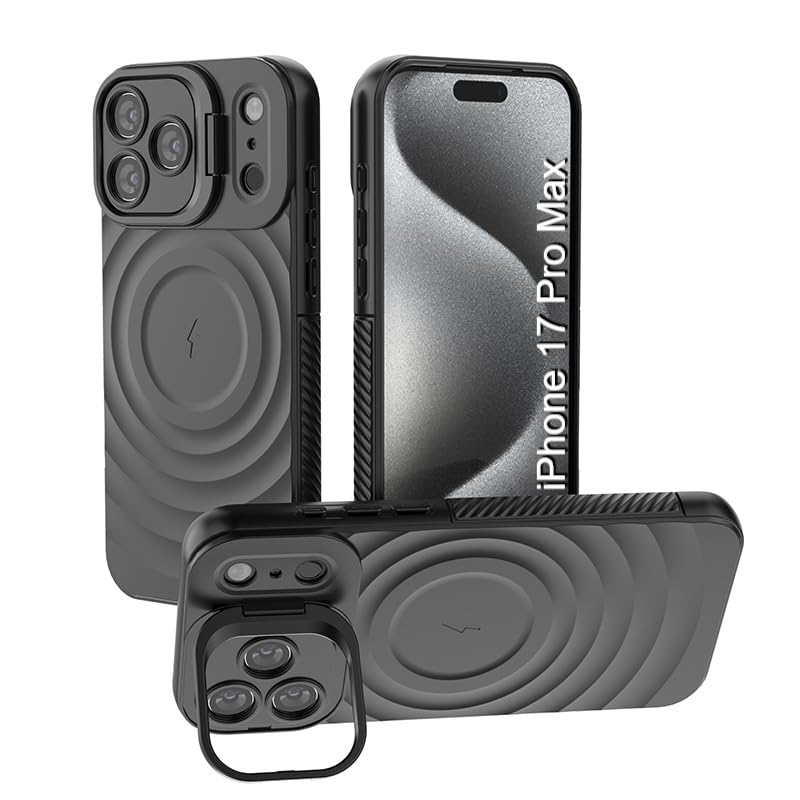 Image of LuxuryKase Shockproof Case for iPhone 17 Pro Max | Ripple Pattern | Camera Protection | Inner Velvet Fabric Lining | Protective Cover with Enhanced Grip & Wireless Charging Support - Black