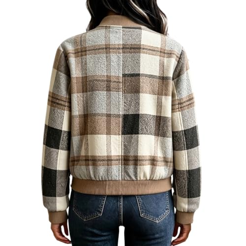 JiXiang Plaid Jacket Women Long Sleeve Stand Collar Baggy Outwear Casual Zip Up Lightweight Fall Winter Trendy Bomber Shacket - image 6
