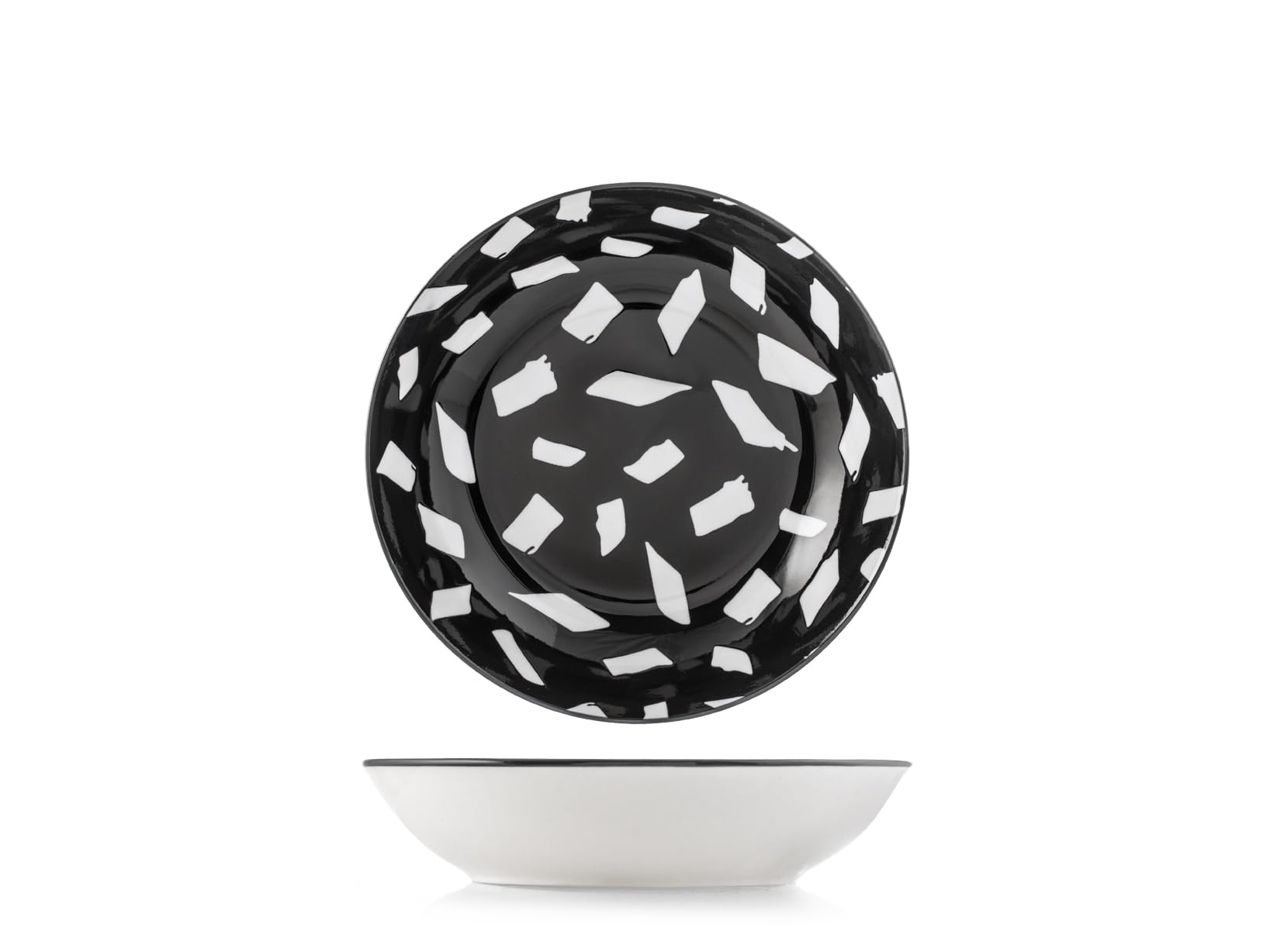 H&H, Set of 6 Emporium Soup Plates in Black Decorated Porcelain, 20 cm - Elegance and Refinement for Any Table