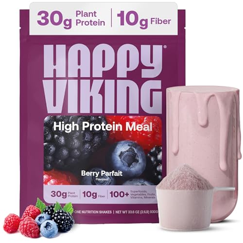 Happy Viking Plant-Based Vegan Protein Powder +100 Superfoods Berry Parfait Meal Replacement Shake Created by Venus Williams 30g Plant Protein 10g Fiber Gluten-Free Non-GMO 15 Meals