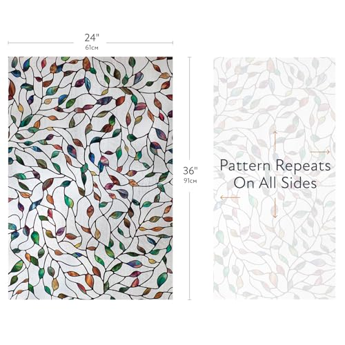 Artscape New Leaf | Privacy Window Film with Stained Glass Pattern | Non-Adhesive & UV Protection | Easy to Apply & Removable | 61 x 91 cm