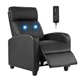 Recliner Chair PU Leather Massage Single Sofa Home Theater Seating Breathable Padded Reading Sofa with Footrest for Bedroom Living Room&comma;Black
