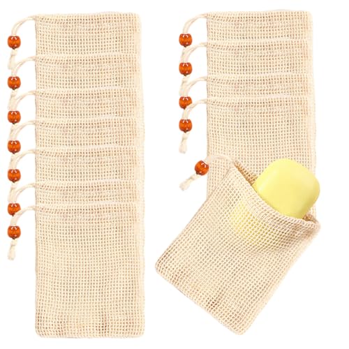 Vxcbad 10 Stück Seifensäckchen Bio, Baumwollsäckchen, Seifensäckchen für Feste Seife, Mesh Seifenbeâ€¦ – Miniatur