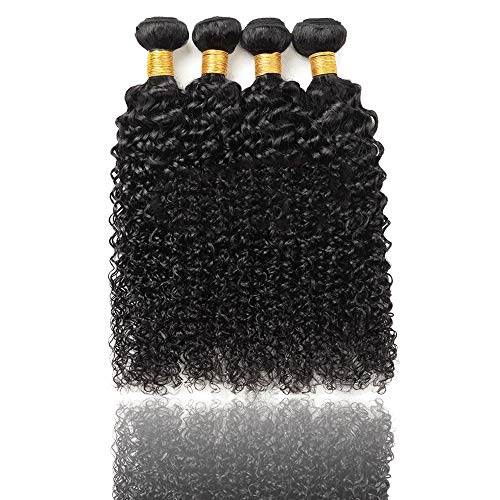 Sakula Brazilian Virgin Remy Kinky Curly Human Hair Extensions 4 Bundles with Closure 7A Natural Black (18182020)