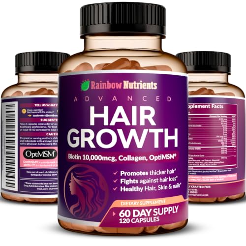 Hair Growth Vitamins for Women | Biotin 10 000mcg Collagen Patented OptiMSM goMCT Saw Palmetto | Naturally Supports Stronger & Healthier Hair Skin and Nails |Non GMO + Made in USA|60 Day Supply