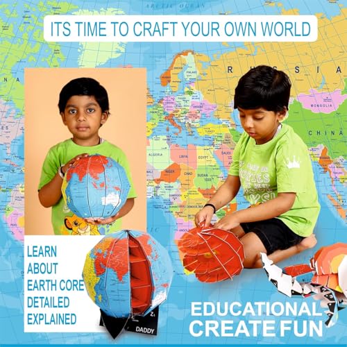 Image of Magicwand STEM & STEAM Educational,Decorative Spinning Political Educational Laminated DIY World Globe with Earth Cores【MADE IN INDIA】