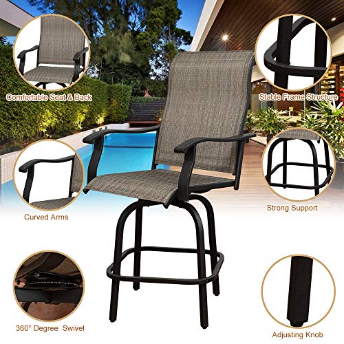 3PCS Patio Furniture Swivel Bar Set,Outdoor Furniture Patio Chairs Set,All-Weather Outdoor Patio Furniture 360 Degree Swivel Chair and Patio Table Suitable for Patio,Bar Set,Garden(2 Stools&1 Table) - Thumbnail 4