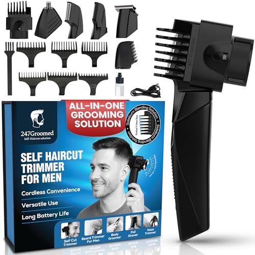 247 Groomed Self Haircut Trimmer For Men Auto Blending Hair Trimmer Self Hair Fading Tool Adjustable Fade Guide (120mm) Hair Clippers For Men Beard Nose Trimmer Foil Shaver Unisex BodyGroomer