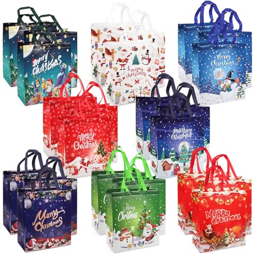 PARSUP 24PCS Christmas Gift Bags with Handles, Non-Woven Large Christmas