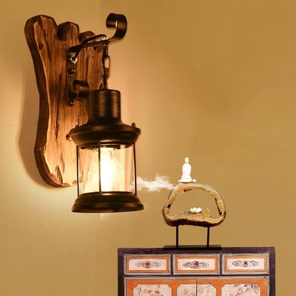 Przezroczysty klosz szklany w stylu loft, lampa ścienna naftowa do jadalni, baru, kawiarni, oświetlenie w stylu retro, latarnia z litego drewna, antyczny kształt stopy, drewniany kinkiet