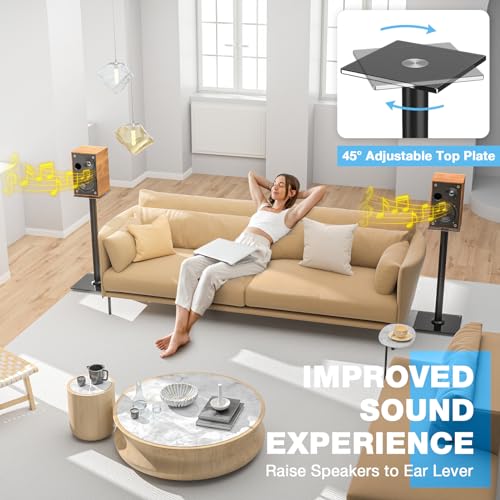 Rfiver Upgraded 45° Swivel Speaker Stands Pair For Surround Sound, Heavy Duty 28 Inch Bookshelf Speaker Stand Each Holds 22Lbs Large Speaker thumb #1