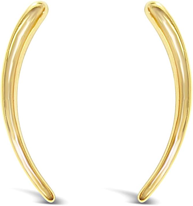 LaTisoro Sterling Silver Ear Crawler Cuff Earrings – Hypoallergenic Ear Climber Jacket Studs in Gold Tone
