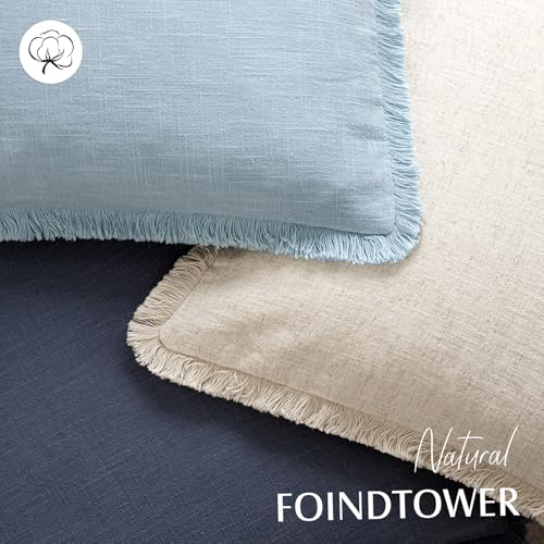 Image of Foindtower Set of 2 Decorative Linen Fringe Throw Pillow Covers Cozy Boho Farmhouse Cushion Cover with Tassels Soft Accent Pillowcase for Couch Sofa Bed Living Room Home Decor,20x20 Inch,Light Blue
