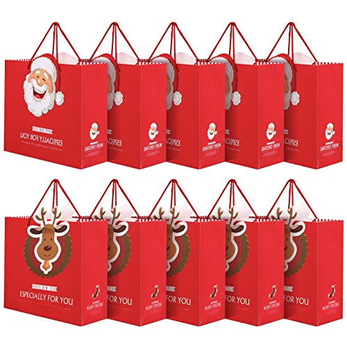 Sacs de Cadeaux de Noël,Xiuyer Reutilisable Sac Cadeau Noël pour Bonbons Cadeaux de Noël Sac Cadeau avec Anse pour Emballage Cadeau Anniversaire Noël Thanksgiving,10 Pièces Sac Cadeau Noel (M) Cover
