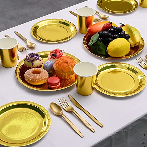Yoacbbo Gold Party Supplies Black Paper Plate Napkins Cup Gold Plastic Fork Knives Spoons Disposable Dinnerware Set For Birthday Retirement Graduation Anniversary Party #TOP1
