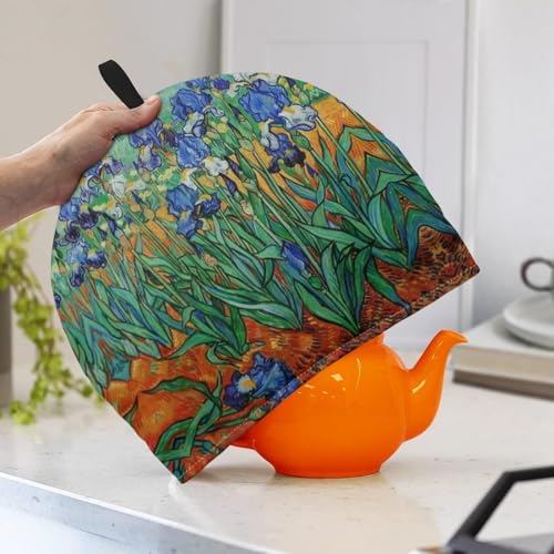 Image of Hudotybom Irises Print Tea Cozy for Teapot Insulated Large Teapot Cover to Keep Warm Tea Kettle Cover Machine Washable Coffee Pot Cloth Covers Kitchen Home Decorations