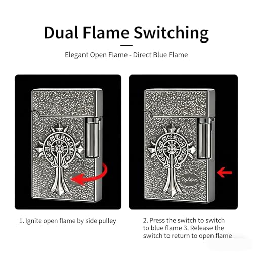 Encendedor recargable doble llama plateado miniatura 2