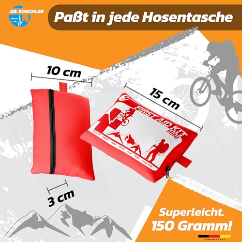 Dr. Küchler Medical Erste-Hilfe-Set Mini - Ultrakompaktes First Aid Kit (14×9×4 cm) für Outdoor, Wandern, Fahrrad & Reise - 29 Teile mit Pflastern, Wundauflagen & Schere, Color First AID KITS:rot