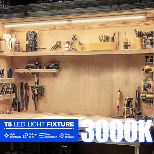Image of Barrina T8 LED Shop Lights 2FT, 20W 3000LM 3000K, 2 Pack, High Output Tube | 2 Foot Light Bar for Workbench Workshop and Garage, Easy Ceiling Mount, Linkable to 10, Aluminum, V Shape, Clear Cover