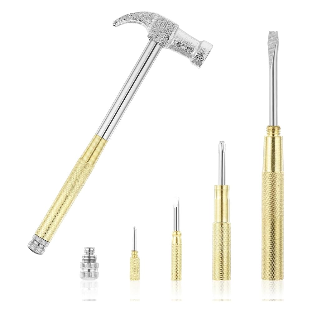 Nondk Mini Hammer 6 In 1 Small Hammer Brass Hammer Screwdriver With Screwdriver Hammers Hand Tools Hammer For Picture Hanging