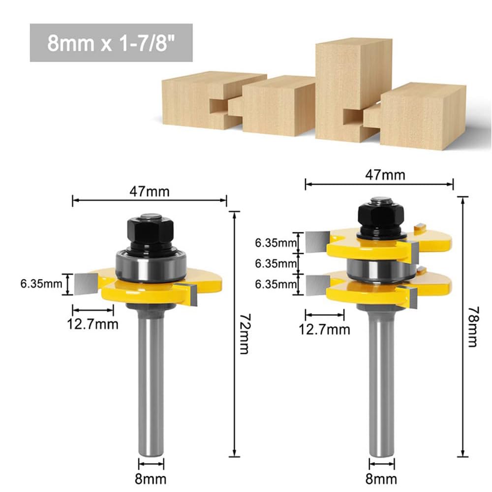 Fresa Scanalatura Set 8mm Fresa Scanalatura Set 3 Denti a Forma T Punte di Falegnameria Fresa per legno,fresa per La Casa e Fai da te