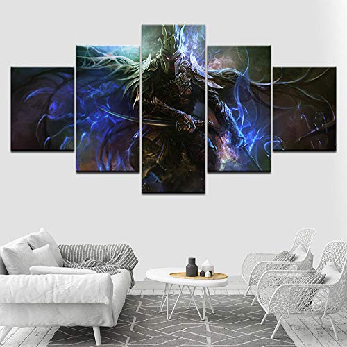 Cuadro de pared multipanel, 5 piezas, impresión sobre lienzo, imágenes artísticas de personajes de juego, imágenes modernas para decoración del hogar, papel pintado de 150 x 80 cm (completamente