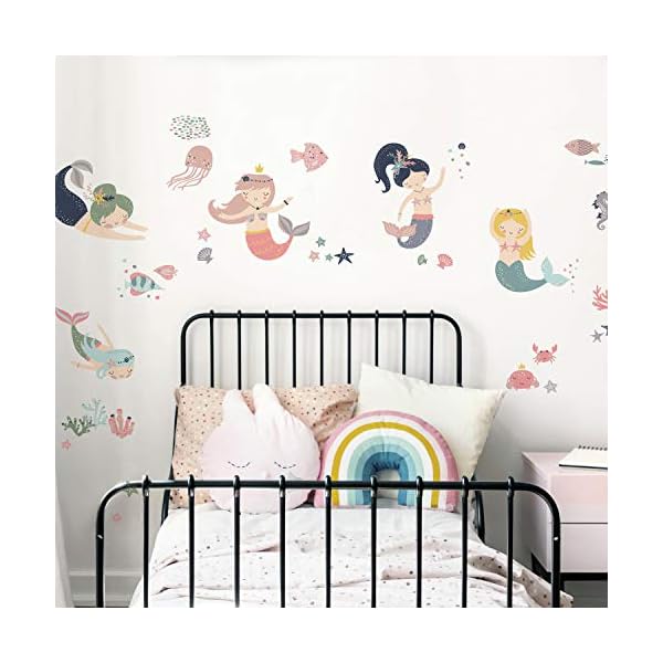 RoomMates RMK4394SCS Süße Pastell-Meerjungfrauen-Wandaufkleber zum Abziehen und Aufkleben, für Mädchenzimmer, Blau…