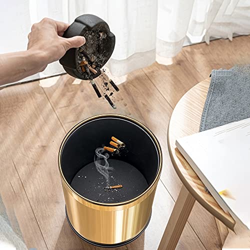 Briefhuman Stainless Steel Garbage Can，Small Office Gold Trash Can, Black And Gold Garbage Bin,Detach-A-Ring' Metal For Powder Room, Bathroom, Home,Office， Modern Home (Metal Gold) #TOP1