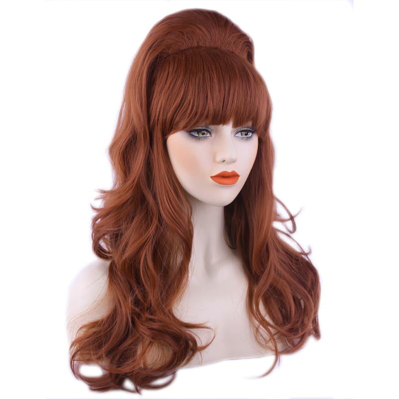 Auburn Beehive Wig Long Wavy Ginger Bouffant Synthetic Hair 70s 60s 50s Dress Up Party Wigs for Women Pinup Halloween Costume Wig with Bang - Image 3