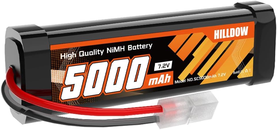 Hilldow 5000mAh NiMh RC Battery with TMY Connector 7.2V High Power NiMH Battery for RC Car Truck Tank Boat Hobby