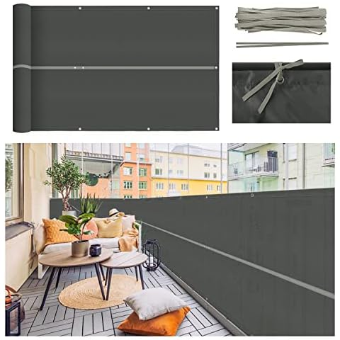 Sekey Balkon Sichtschutz, Balkonumspannung 210D Oxford, UV-Schutz, Wetterfest Balkonabdeckungen mit Ösen, Seile für Balkonverkleidung, Terrassen und Garten, 0.9 x 6 m, Anthrazit Cover