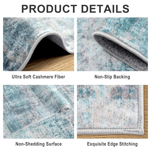 Area Rugs 10x12 Living Room - Washable Rug Modern Abstract Soft Large Neutral Non-Slip Carpet Indoor Floor Thin Carpets for Bedroom Dining Room Farmhouse Nursery Home Office Green