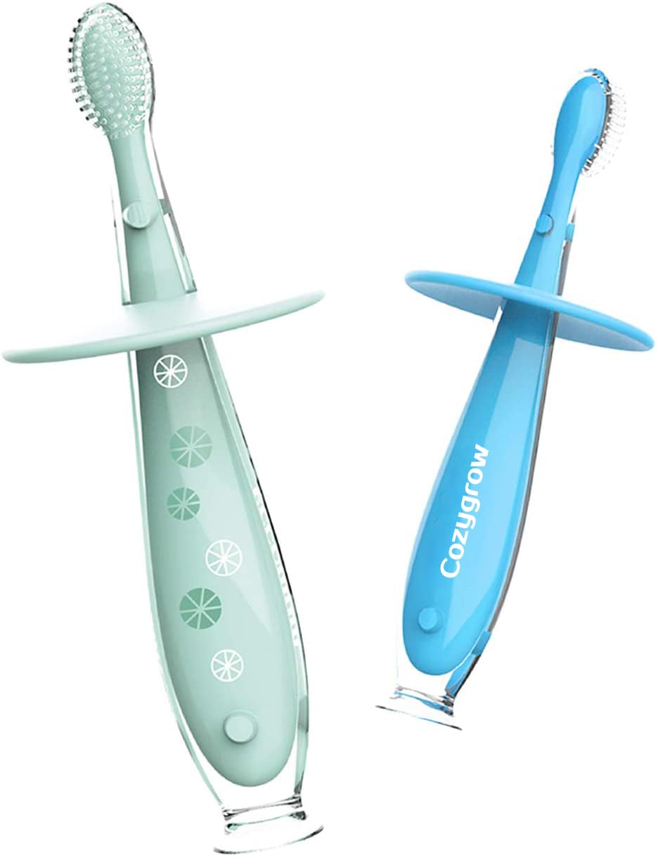 baby training toothbrush, silicone, 2 pack, mint green and blue
