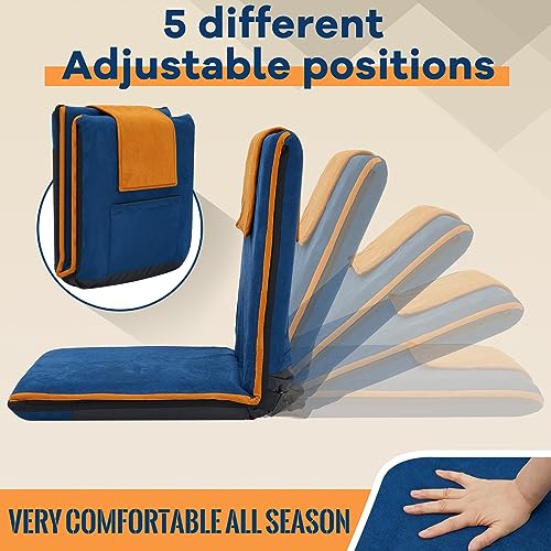 Image of 2 Pcs Floor Chair with Back Support Padded Floor Seating Portable Floor Seat Meditation Cushion Adjustable Fully Folding Backrest for Adult Kid Gaming Linen Washable Cover, Nylon Bottom (Blue, Khaki)